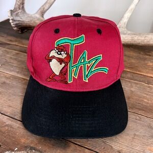 Vintage Taz Looney Tunes Reno Snapback Hat Burgundy Black Embroidered Sports Cap